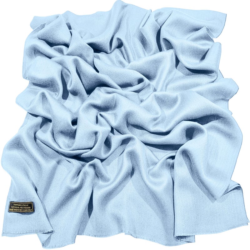 CJ Apparel Baby Blue Solid Color Fringe Design Nepalese Shawl Seconds Scarf Wrap Stole Throw Head Wrap Pashmina Gift Hand Made in Nepal New - Image 2